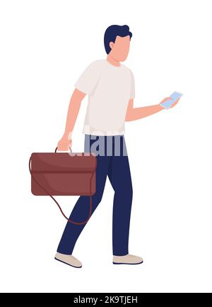 Busy man with smartphone semi flat color vector character Stock Vector