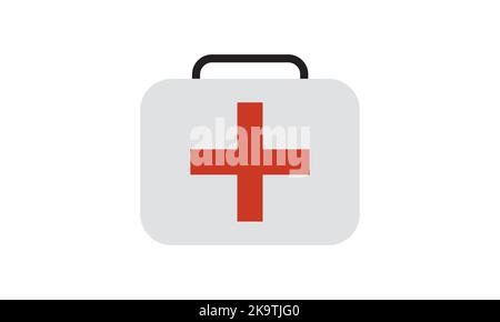 White first aid kit isolated on blue background. Health, help and medical diagnostics concept. Flat design. Vector illustration. Stock Vector