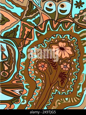 Abstract ornamental hand drawn pattern. Doodle vector design element. Background with curly lines and floral motif. Stock Vector