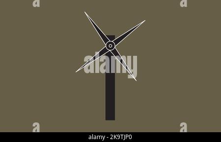 Wind power plant. Wind turbine. Sustainable and alternative energy. Renewable and clean energy. Editable stroke. Vector Stock Vector