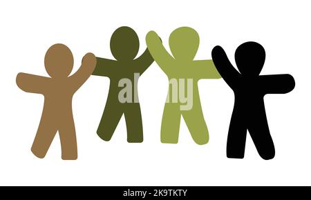 Concept of the human chain and solidarity with a group of aligned people who join hands to show that unity is strength. Stock Vector