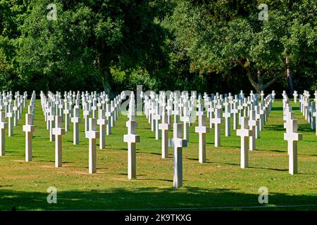 Colleville sur Mer. France. The Normandy American Cemetery and Memorial. Grave markers at the cemetery Stock Photo