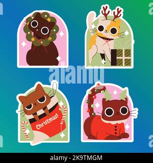 christmas cats sticker set vector design illustration Stock Vector