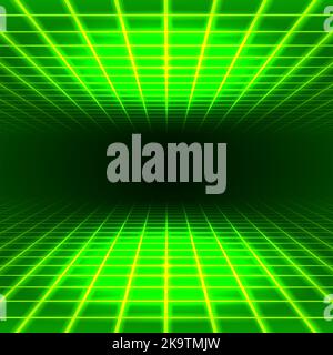 Green dimensional grid space tunnel floor and ceiling Stock Vector