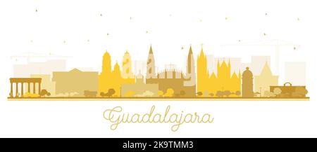 Guadalajara Mexico City Skyline Silhouette with Golden Buildings Isolated on White. Vector Illustration. Stock Vector