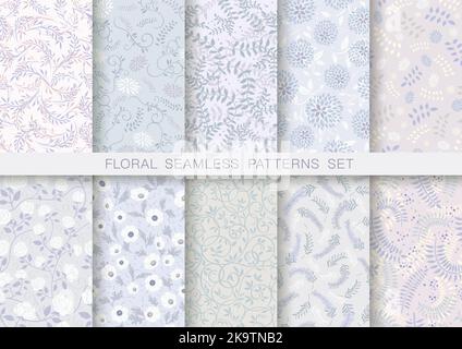 Horizontally And Vertically Repeatable Vector Seamless Floral Patterns Set. Stock Vector
