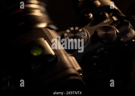 Camera mode selection dial macro detail. Dslr camera macro detail Stock Photo