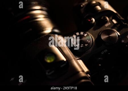 Camera mode selection dial macro detail. Dslr camera macro detail Stock Photo