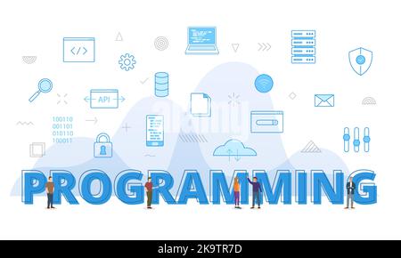 software developer concept with big words and people surrounded by ...