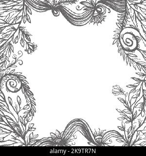 Dotted decorative floral frame,hand drawn template with empty space for text. Stock Vector