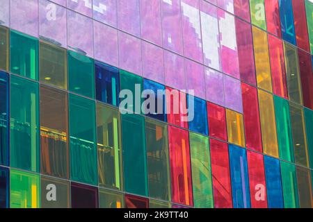 Colorful windows of the Palais des congres de Montreal, Montreal, Province of Quebec, Canada Stock Photo