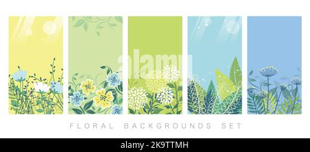 Vector Botanical Background Set With Text Space Isolated On A White Background. Stock Vector