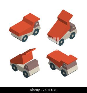 Truck with a body in different projections. Flat 3D isometric style, vector illustration. Stock Vector