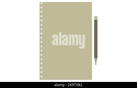 Notebook mockup, and pencil with place for your image, text or corporate identity details. Blank mock up with shadow on transparent background. Stock Vector