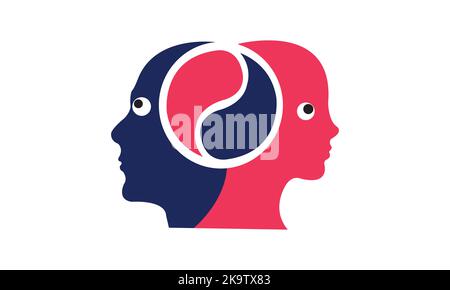 Cartoon vector illustration of Silhouette of human head with tangled line inside, like brain. Concept of chaotic thought process, confusion. Stock Vector