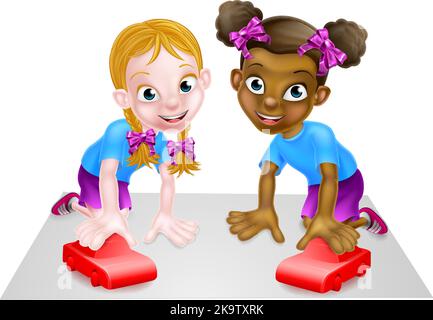 Two Girls Playing With Cars Stock Vector