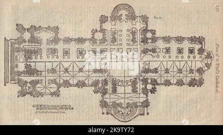 Ground Plan of St. Paul's Cathedral, London. GENTS MAG 1750 old antique print Stock Photo