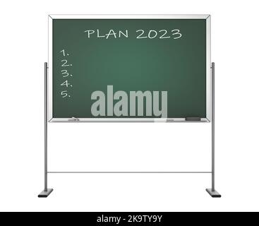 Blackboard with the Phrase Plan 2023 on a white background. 3d Rendering Stock Photo