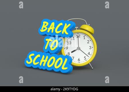 Word back to school near alarm clock. Education concept. 3d render ...