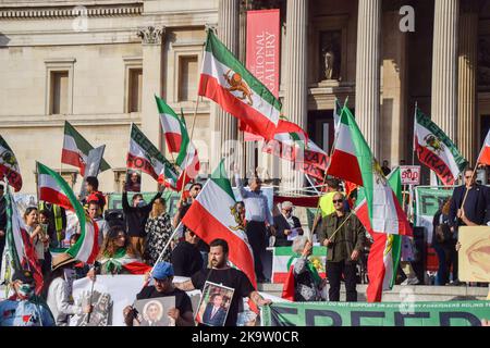 London, UK. 29th October 2022. Iranians and other protesters continue to gather in Trafalgar Square demanding justice for Mahsa Amini and other victims of the Iranian regime, and freedom for Iran. Credit: Vuk Valcic/Alamy Live News Stock Photo