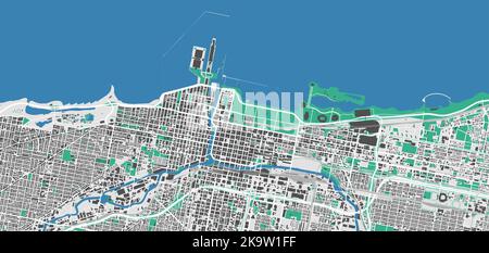 Chicago vector map. Detailed map of Chicago city administrative area. Cityscape panorama. Royalty free vector illustration. Outline map with buildings Stock Vector