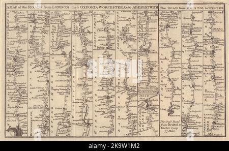 The Roads from London thro Oxford, Worcester to Aberistwith… GENTS MAG 1765 map Stock Photo