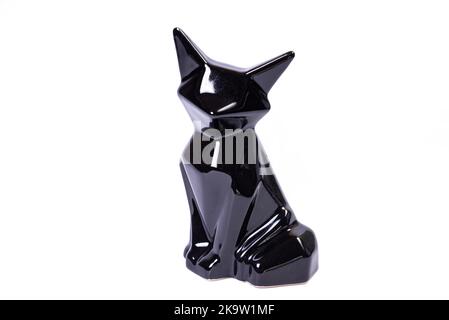 Statue of fox fox sculpture black on white isolated Stock Photo