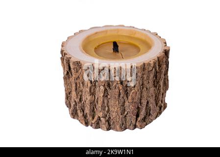 raw natural ash tree wood tea light candle holder house home ero waste decoration candle in the tree Stock Photo