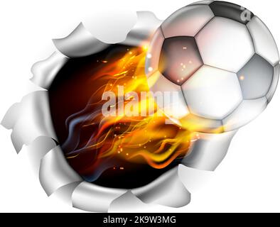 Soccer Ball Flame Fire Breaking Background Stock Vector