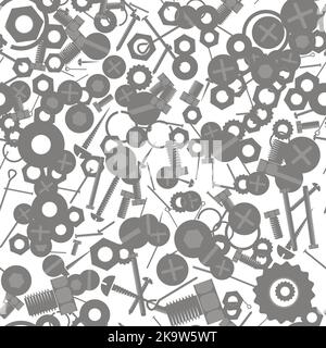 Metal screw hex bolt and nut seamless pattern design illustration on white background Stock Vector