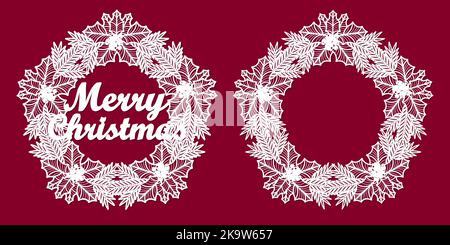 Set of two templates for laser cutting. Christmas wreath. Vector Stock Vector