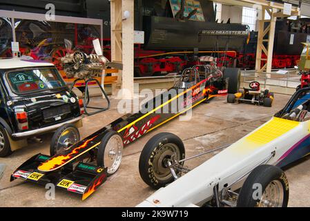 SPEYER, GERMANY - OCTOBER 2022: black SWINDAHL DRAGSTER DOPPELSITZER 2004 racing sports car in the Technikmuseum Speyer. Stock Photo