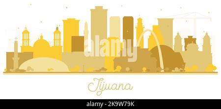 Tijuana Mexico City Skyline Silhouette with Golden Buildings Isolated on White. Vector Illustration. Stock Vector