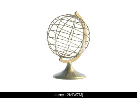 Wire globe of golden color isolated on white background. 3d render