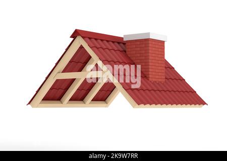 Red Tile Roof on a white background. 3d Rendering Stock Photo