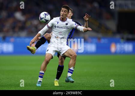 Filip Djuricic of Us Sampdoria controls the ball during the  Serie A match beetween Fc Internazionale and Uc Sampdoria at Stadio Giuseppe Meazza on October 29, 2022 in Milan Italy . Credit: Marco Canoniero/Alamy Live News Stock Photo