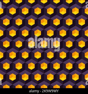 Seamless pattern of black cubes with gold niches  Stock Vector