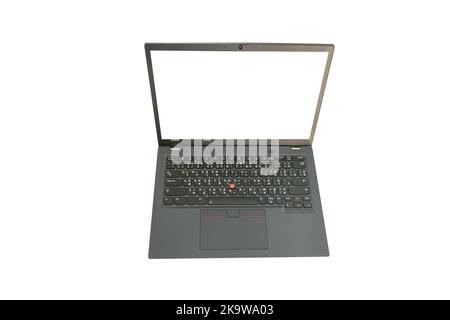 black compute laptop arranging on white background Stock Photo