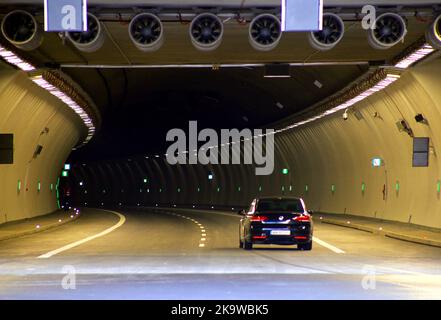 Naprawa. Malopolska. Poland. Car going into a tunnel under a hill. Stock Photo