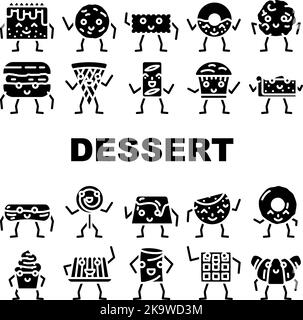 dessert character food cute icons set vector Stock Vector