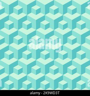 Seamless isometric pattern turquoise color cubes Stock Vector