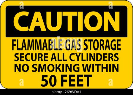 Caution Sign Flammable Gas Storage, Secure All Cylinders, No Smoking Within 50 Feet Stock Vector