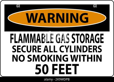 Warning Sign Flammable Gas Storage, Secure All Cylinders, No Smoking Within 50 Feet Stock Vector
