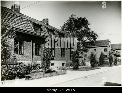 Two -storey station house in stone, built in 1863. Extended in 1876 and 1890. New station house in brick 1919, inaugurated in 1921,1914, was erected, as a provisional during the rebuilding period, a station building south of the present. It remains in 1991 and is used by the post office. At the southern entrance, SJ's plant depot was located. An older locomotive was replaced by a sevenports with a turntable Stock Photo