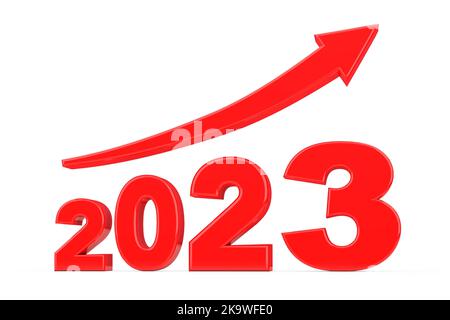 Progress Arrow in New 2023 Year Sign on a white background. 3d Rendering Stock Photo