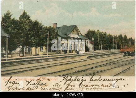 Emmaboda Railway Station and Railway Hotel. Stock Photo