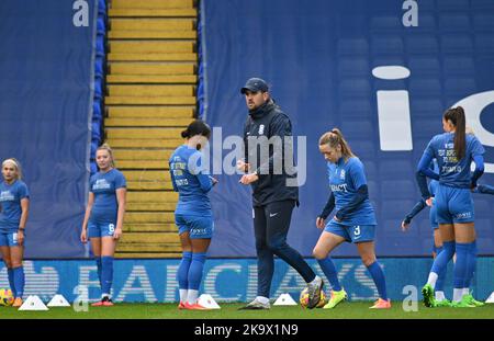 St Andrews Stadium, Birmingham Oct 2022 Darren Carter (Birmingham Manager ) leads warm up during Women's Championship match WSL2 between Birmingham City & Sheffield United (Karl Newton/SPP (Sport Press Photo)) Credit: SPP Sport Press Photo. /Alamy Live News Stock Photo