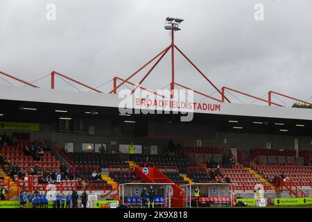 Crawley, UK. 30th Oct, 2022. Crawley, October 30th, 2022: Broadfield Stadium sign before the Barclays FA Womens Super League game between Brighton Credit: SPP Sport Press Photo. /Alamy Live News Stock Photo