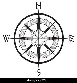 Wind rose, navigation runic compass, vegvisir Stock Vector