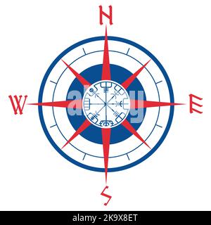 Wind rose, navigation runic compass, vegvisir Stock Vector